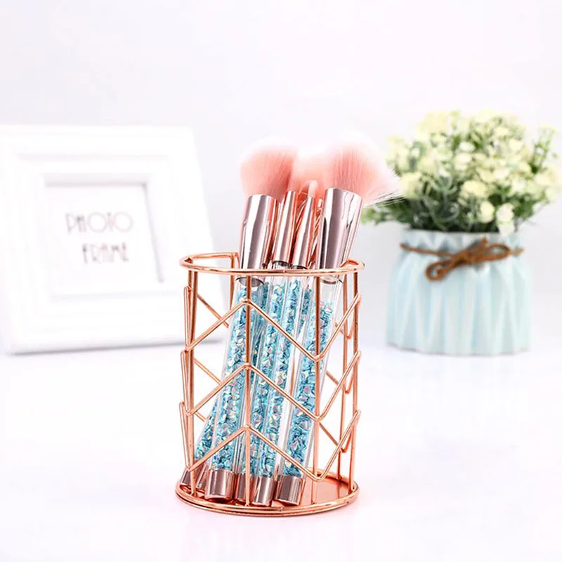 Multi-functional Gold Metal Pen Pencil Makeup Brushes Frame Holder Boxes Desk Stationery Decor Storage Rack