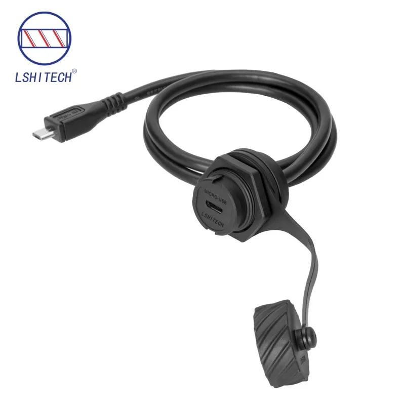 Lshitech M20.8 Micro USB Waterproof Connector Female to Male Adapter Extension Cable 0.3m-1m for Outdoor Industrial Control