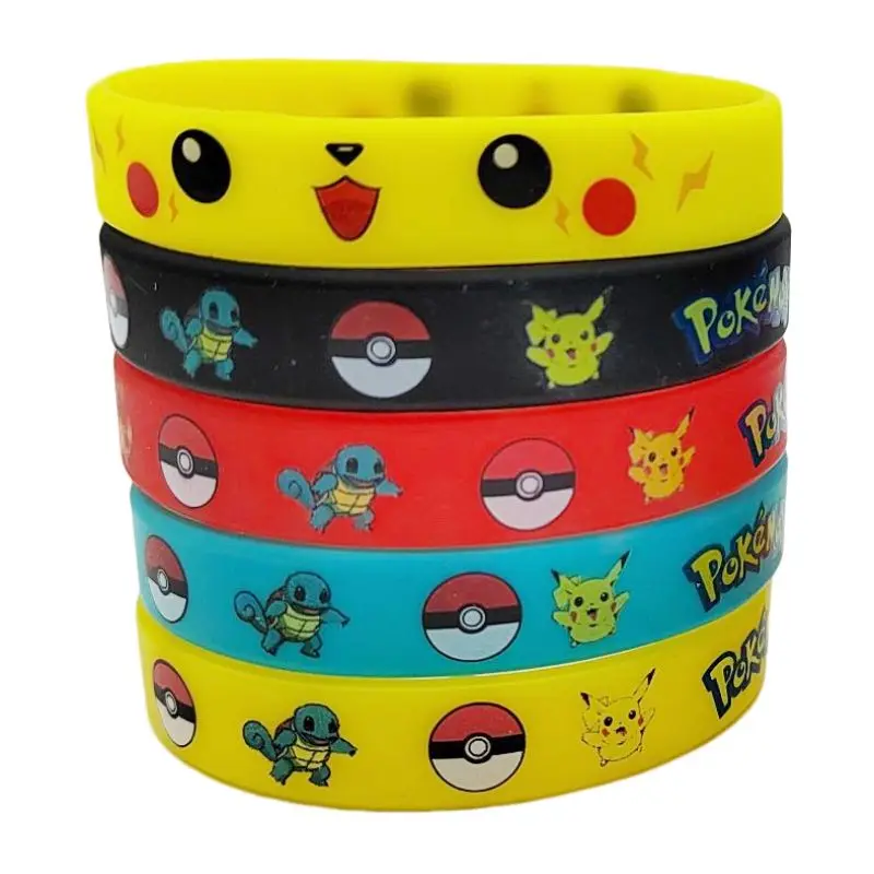 Pokemon Bracelet Anime Figure Pikachu Charmander Squirtle Kids Cartoon Fashion Silicone Wristband Child Birthday Party Gifts Toy