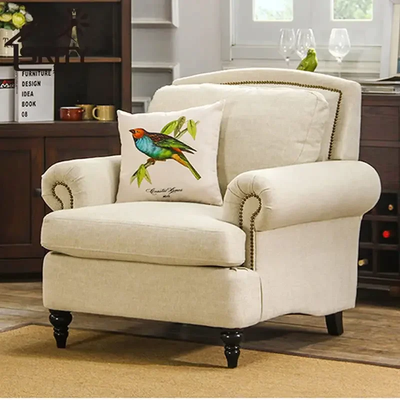 American LED luxury sofa solid wood high-end rural fabric sofa