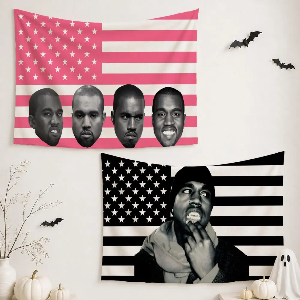 Rapper K-Kanye West Tapestry Wall Hanging Tapestry Aesthetic Room Decor Banners for Bedroom Living Room Outdoor Party
