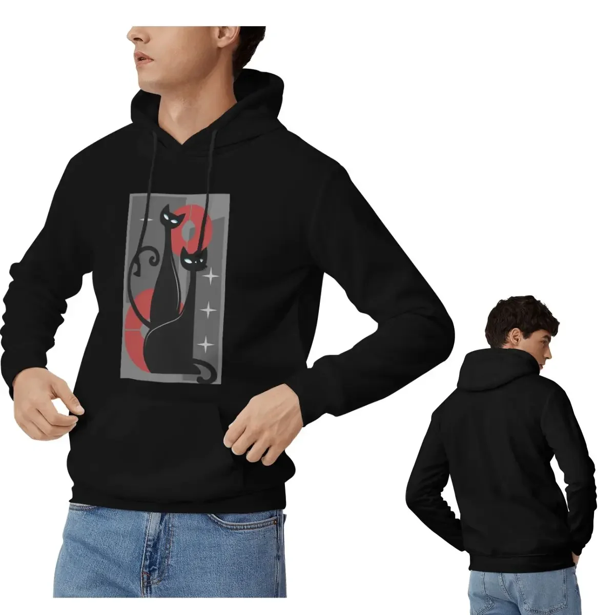 

Modern Meows Atomic Age Black Kitschy Cats Hoodies Men's Women Casual Pullover Sweatshirts Long Sleeve Clothing Autumn Winter