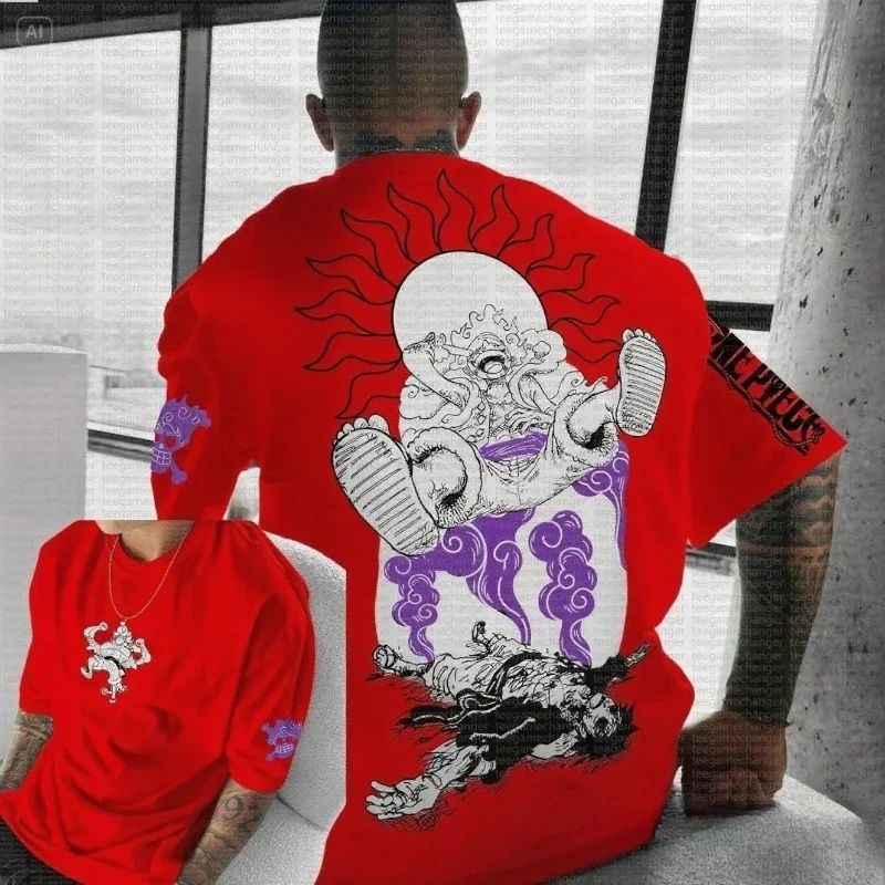 قطعة واحدة أنيمي الطرفية جديد تي شيرت الرجال الصيف الشارع الأمريكي الاتجاه تنوعا حجم كبير الأسرة قصيرة الأكمام #4