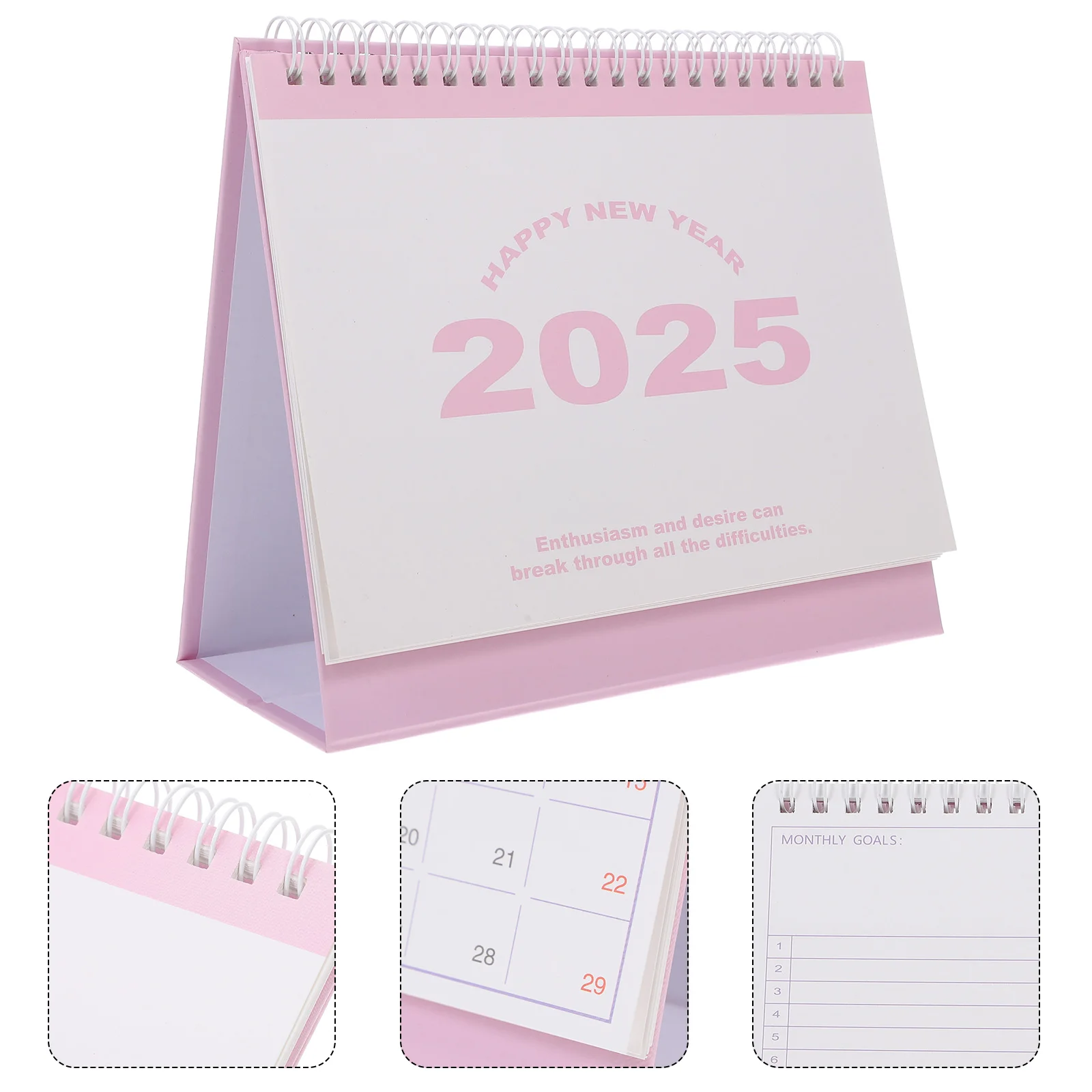 Calendario de escritorio mensual 2025 versión en inglés Mini para decoración de escritorio portátil planificador rosa Oficina