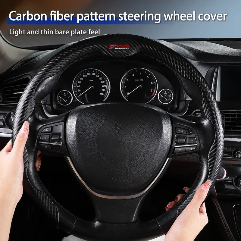 Car Leather/Carbon Fiber Pattern U-shaped Steering Wheel Cover For Ford ST Line Racing RS S Kuga Fiesta Fusion Mondeo Edge Focus