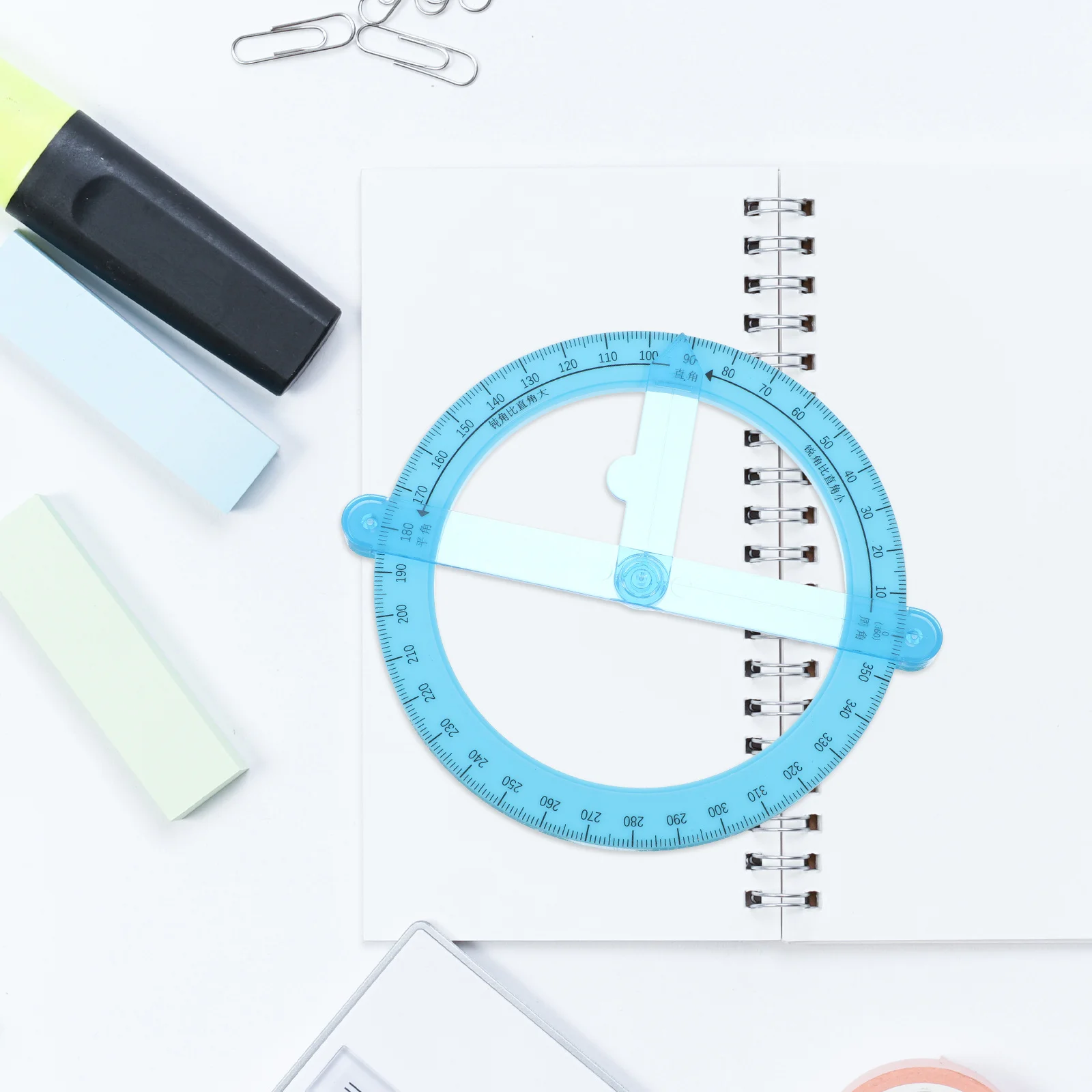 5 Stück 360 Grad beweglicher Winkelmesser, blauer Schwingarm, Präzisionswerkzeug für technische Zeichnungen und Architekturprojekte