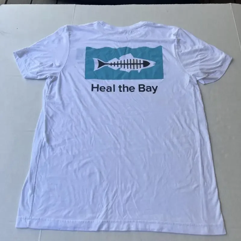 Vtg Santa Monica Äòheal The Bay Äô Radioactive Fish Logo T Shirt Xl White Surfer Surf