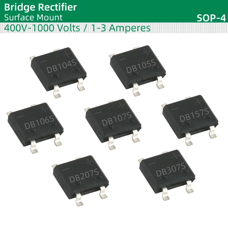 50pcs/lot Bridge Rectifier SOP-4 package DB104S DB105S DB106S DB107S DB157S DB207S DB307S 400V-1000 Volts 1-3 Amperes