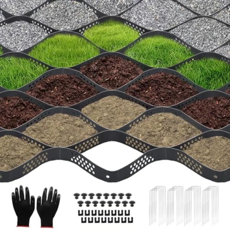 

Gravel Grid 33ft X 4ft, 2" Thick Gravel Stabilizer Grid for Pavers Base, Geogrid 1900 Lbs/Sq Ft Load with 36 Geocell Accessorie