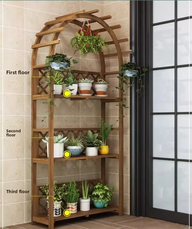 일본식 걸이형 캐비닛, 원목 식물 발코니 꽃꽂이대, 바닥부터 천장까지 다층 코너 꽃꽂이대