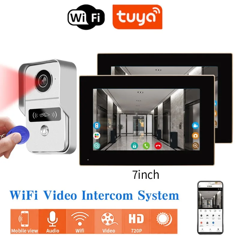 Tuya 1080P Wifi Video Doorbell 7/10 inch TFT Touch Screen Smart APP Home Intercom Kits for RFID Access Control System Villa