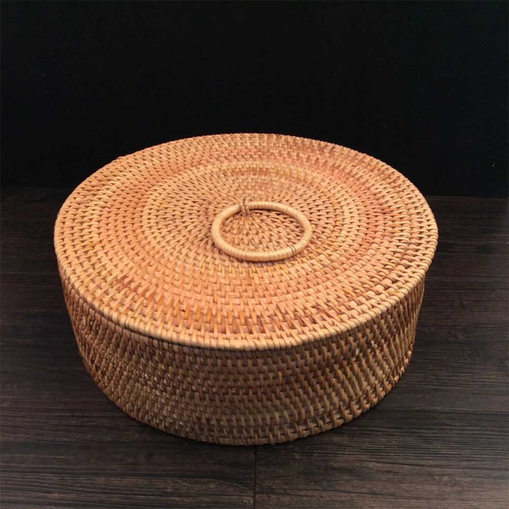 

Container Fruit Basket Snacks Wicker with Handle Bamboo Tray Rattan Woven Storage