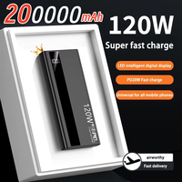 120w Super Fast Charging Battery 200000mah Power Bank High Capacity Digital Display Portable Power Bank For Iphone Samsung Gift