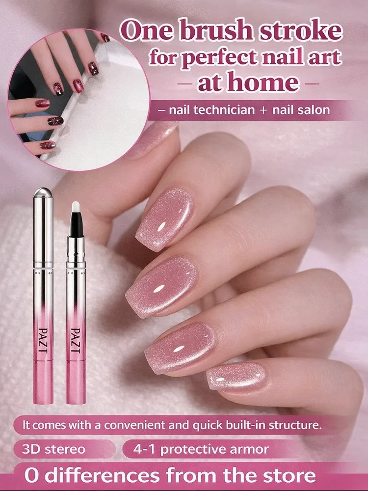 Kit de Arte de Uñas 2 en 1: Bolígrafo Magnético para Cuidado de Uñas, Gel Esmalte Ojo de Gato, Perlas Magnéticas, Esmalte Ojo de Gato Translúcido Nude Hielo