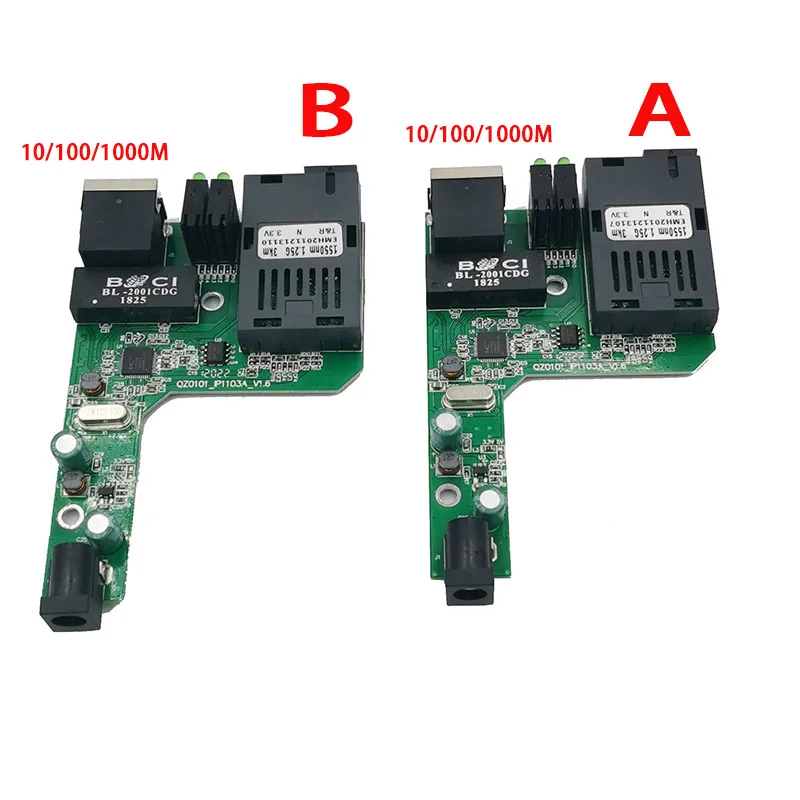 10/100/1000M Fiber Optical Media Converter Half PCB Board with Fiber Module 20KM