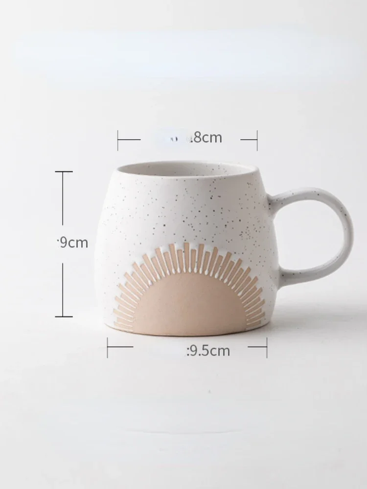 450ml Ceramic Mug Sesame Glaze Large Belly Cup Ins Embossed Crown Coffee Mugs Matte Breakfast Milk Cups Couple Water Cup Gift