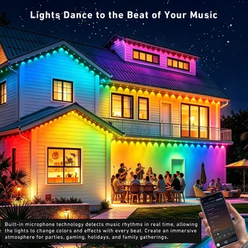 600FT Permanent Outdoor String Lights RGB+IC,IP67 Waterproof Eaves Lights, App & Remote Control, Music Sync, MyDIY Timer, Easy Install for Patio, Roofline, Garden, Deck, Fence Holiday Decor 4