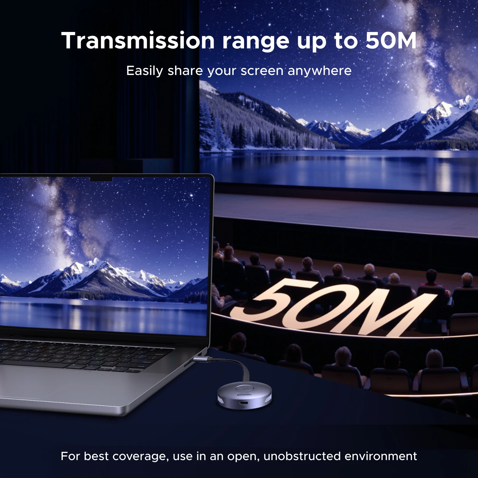 UGREEN 50M 무선 송수신기 HDMI 전송, 휴대폰과 컴퓨터 간, 컴퓨터와 TV 간의 포인트 투 포인트 연결용