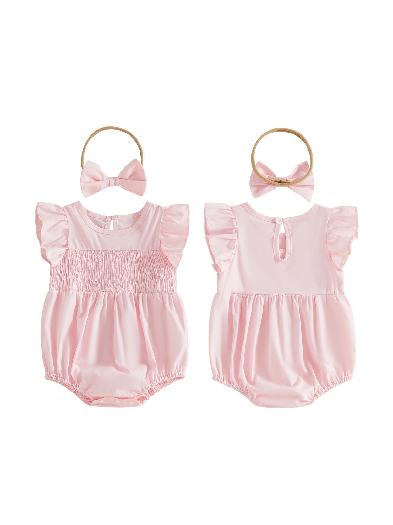 Summer-Romper Summer Color Flying Sleeve Baby Girl Summer Solid Sleeve Smocked Color Flying Color Top Rated