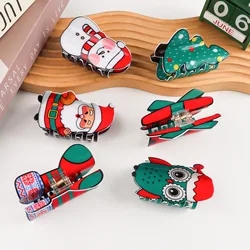 DS New Style Christmas Santa Claus Snowman Print Hair Claw Christmas Series Claw Clips Crab Hair Clip for Women Hair Accessories