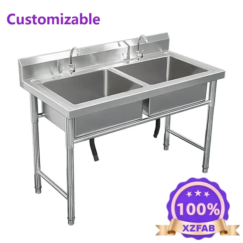 Factory Direct 2026 for 304 Thickened Stainless Steel Sink Single Double Three Platform Household Commercial Dishwashing Basin D