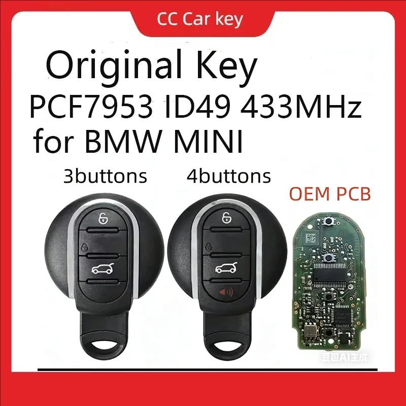 

Original Key PCF7953 ID49 433MHz 3/4BTN for BMW MINI Cooper F-series F55 F56 Keyless Smart Car Key