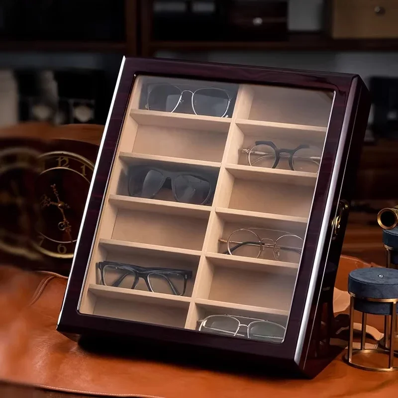 Glasses storage box, high-end wooden multi-grid large-capacity jewelry, sunglasses, sunglasses storage box