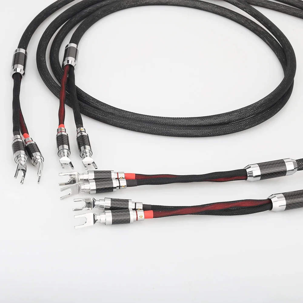 Audiocrast SC316AG 100% Pure Solid Silver Speaker Cable Carbon Fiber Spade Plug HIFI Loudspeaker Cable