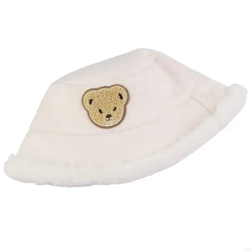 97BE Bear Baby Plush Bucket Hat Warm and Stylish Lambswool Fisherman Cap for Kid