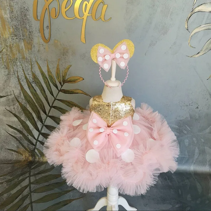 New Fashion paillettes Flower Girls Dress Cute Big Bow Party Little Princess Dress regalo di compleanno 1 2 3 4 5 6 anni Baby Kids Clothes