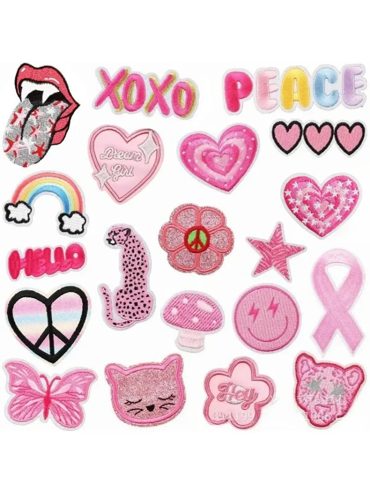 Autocollant en tissu brodé guépard rose, Patch arc-en-ciel mixte, étiquette brodée pour ordinateur, repassage papillon