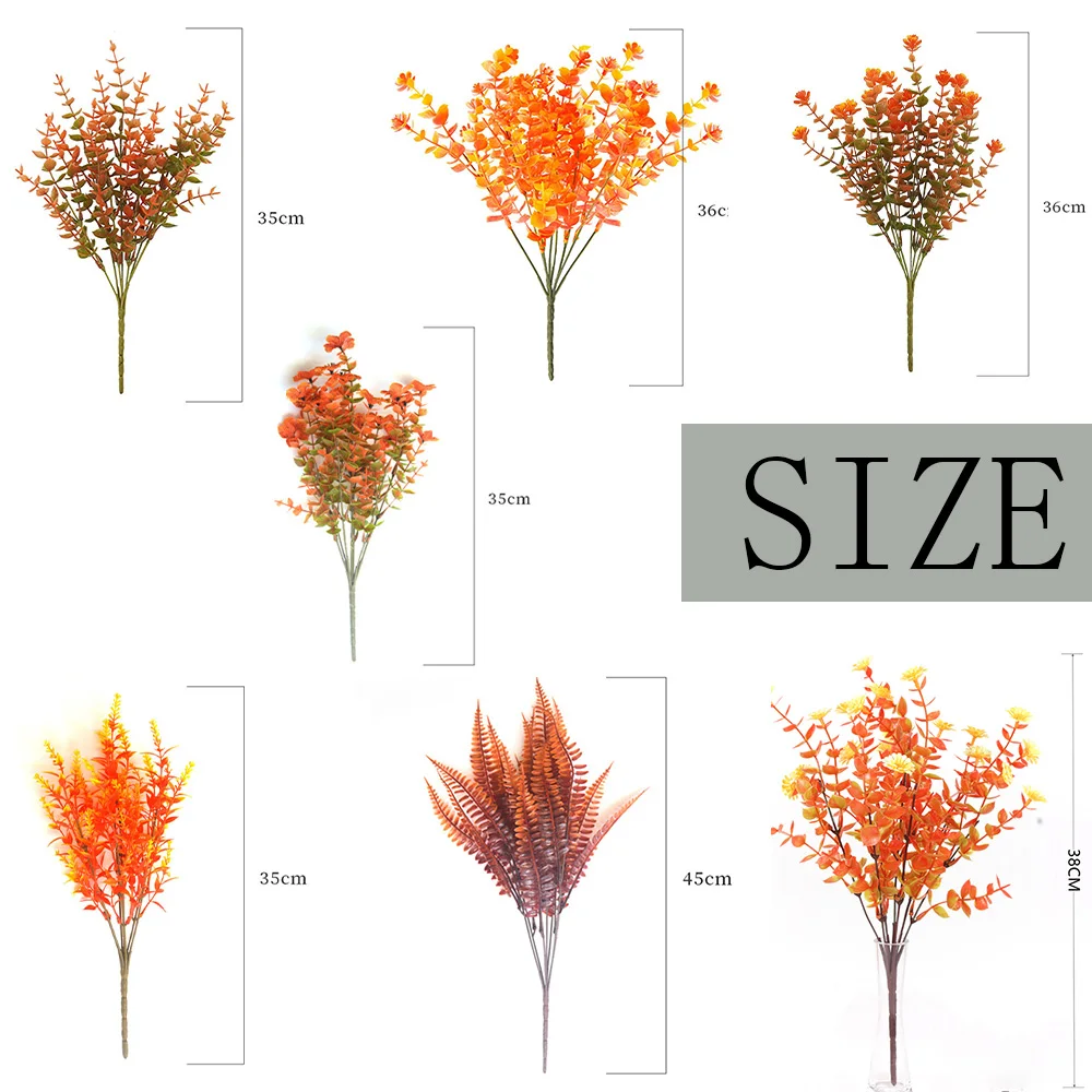 2 Stück künstliche Herbstblumen aus UV-beständigem Kunststoff, Boston-Farn-Eukalyptuspflanze für Thanksgiving, Hausgarten, Dekoration, Herbst – Detail 4