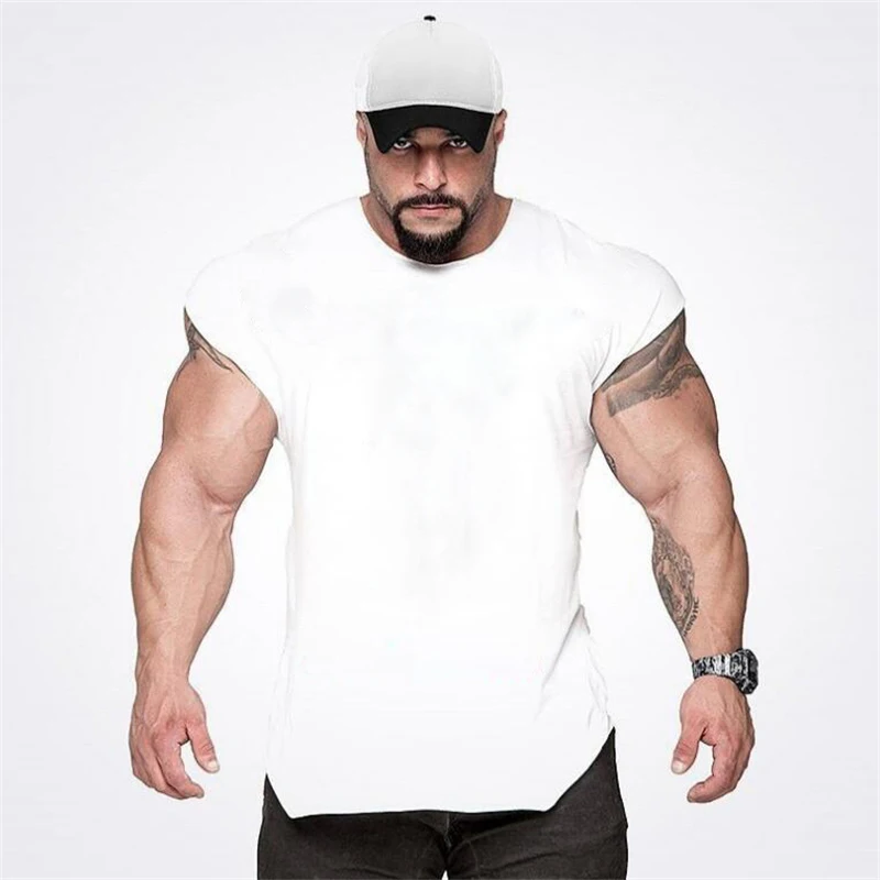 Schlichte Herren Casual Fitness Tanktops Gym Bodybuilding Muskeltraining T-Shirts Sommer Baumwolle Locker Atmungsaktiv Ärmellose Unterhemden – Detail 18