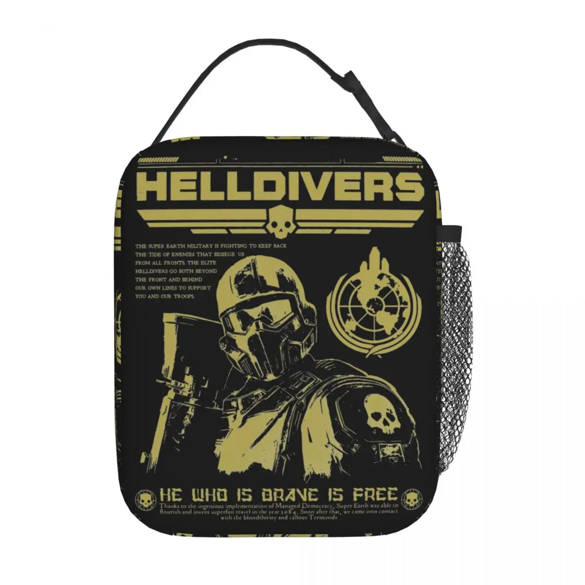 Game Helldivers 2 Grunge Poster FanArt Lunch Bag Office Lunch Box For Men Thermal Tote Handbags Oxford Portable Cooler Bag