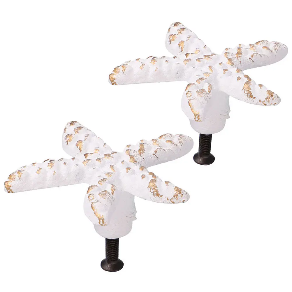 2Pcs Sea Star Cabinet Knobs Iron Mediterranean Retro Style Drawer Pulls Ocean Theme Wardrobe Handles Sea Star Knobs