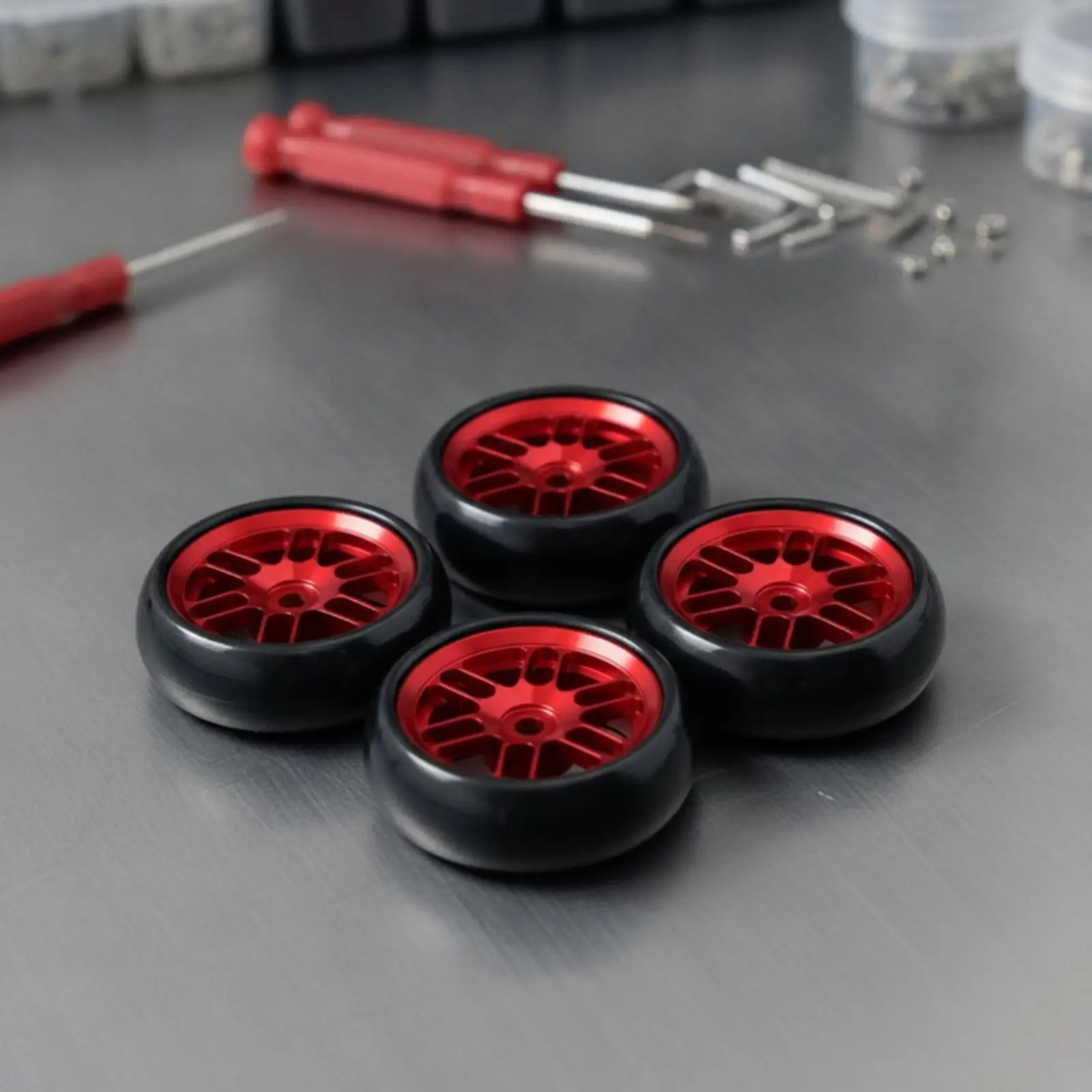 RC Miniature Drift Car Wheels 1/24 Scale Metal Aluminum Hubs Multi Spoke Design with 7mm Axle Connector for Micro Chassis