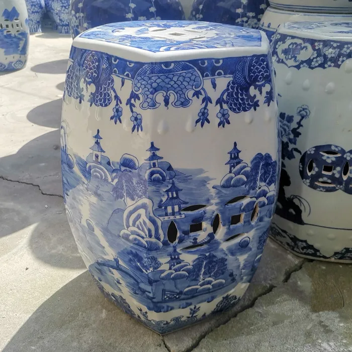 Blue And White Jingdezhen Garden porcelain drum stool ceramic stool for dressing table chinese blue ceramic garden stool