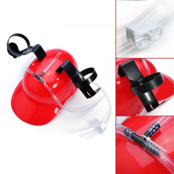 1pcs Hand Beer Soda Cool Party Bar Lazy Straw Drinking Cap Helmet Party holiday Game Beer Soda Dual can holder Drinking Hard Hat