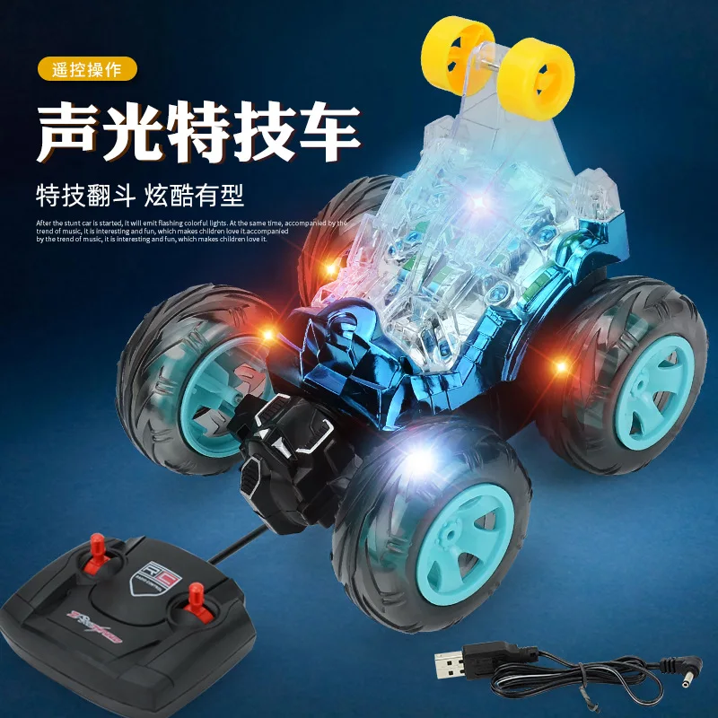 4 Control Channels RC Cars Remote Control Stunt Dump Truck Children's Electric Music Light 360-degree Rotating Toy Car