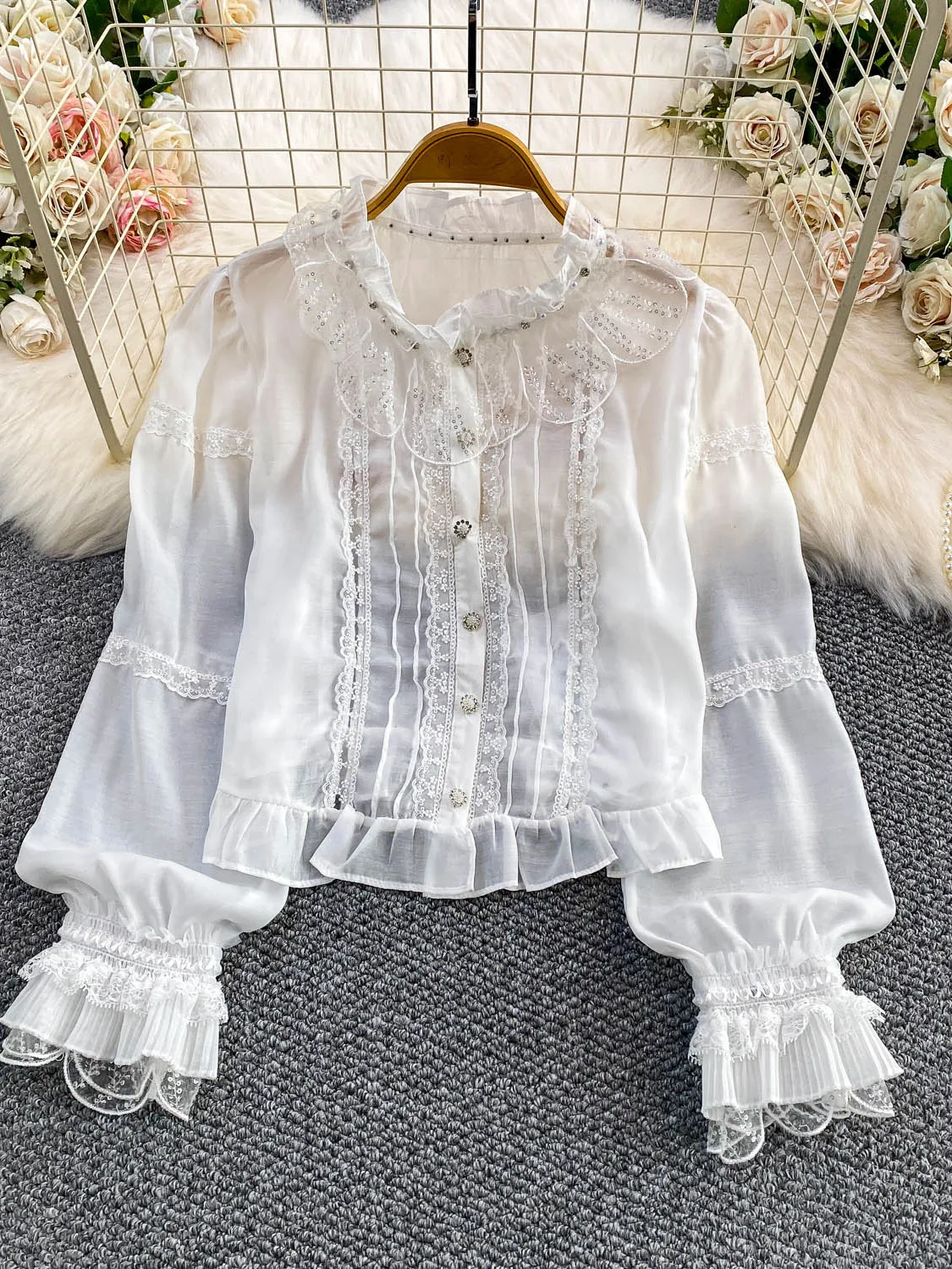 Süße Sle runde Ne Spitze Einfügung Schwere Stickerei Casual frauen irt Herbst Winter Lose Fit Atmungsaktive Haut-freundliche