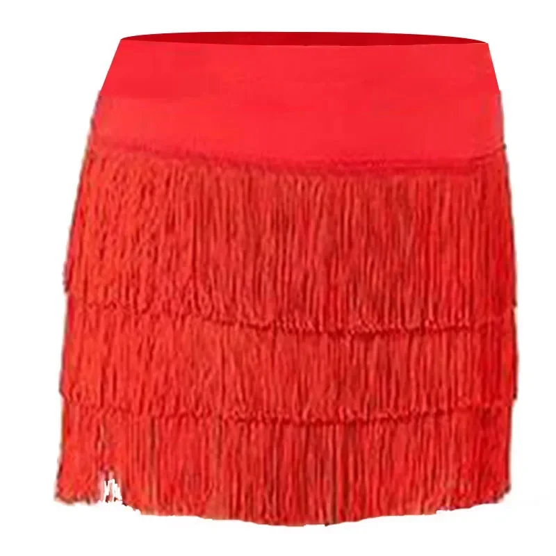 Women Latin Dance Dress Training Suit Short Skirt Sexy Tassel Three-Layer Fringe Dance Costume Training Suit Short Skirt Black