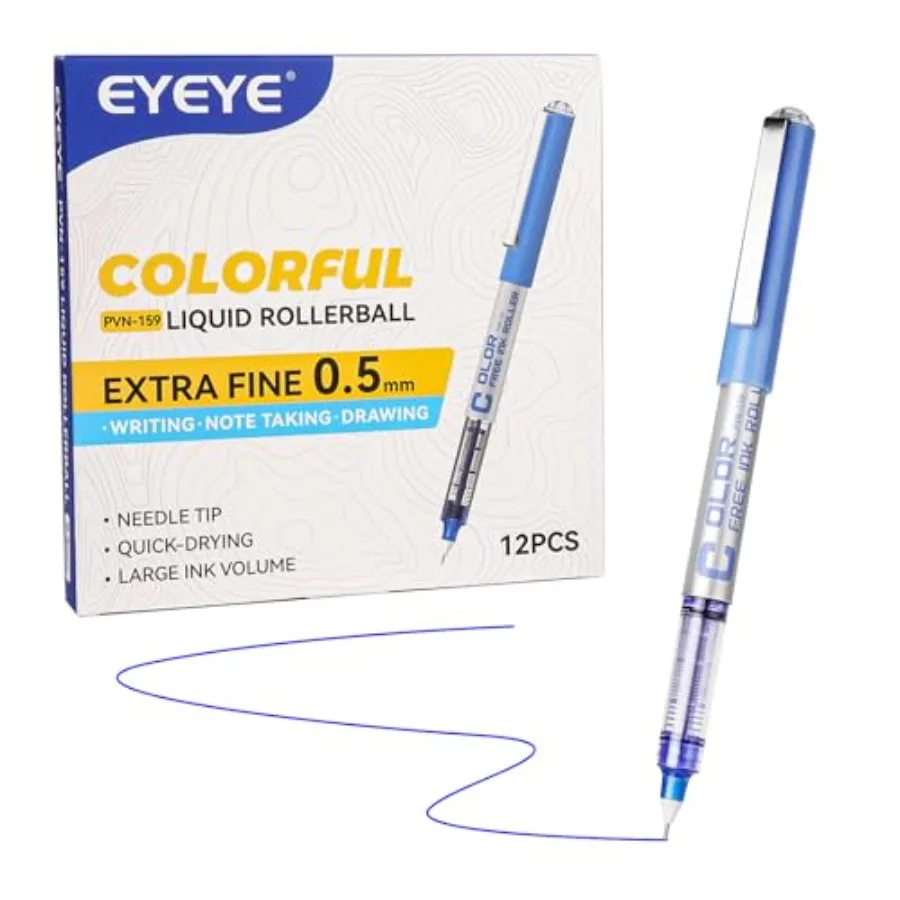 

0.5mm Pens Needle Tip, 12 Pack Rollerball Pen Extra Fine Point Quick Dry, Liquid Ink Pens Fine Point Smooth Writing Pen for Jou