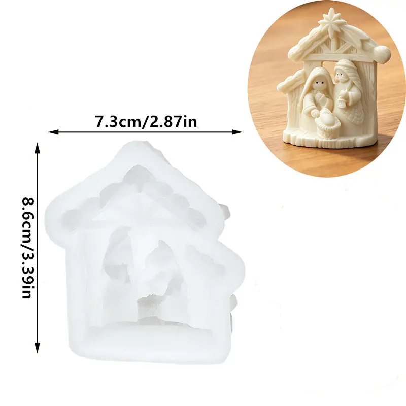 Krippenszene Silikon-Kerzenform, Weihnachtskrippe mit Heiliger Familie Design DIY Handgemachte Kerzen Seife Gips Harz Handwerk – Detail 1
