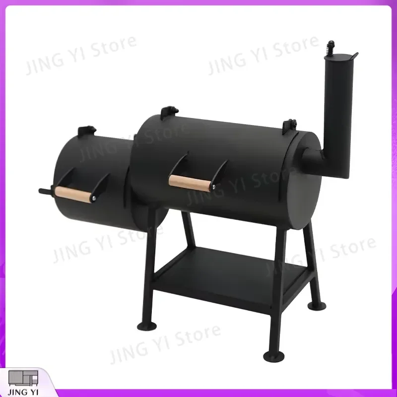 Portable Mini Smoker BBQ Grill Outdoor Camping Cooking Equipment Dual Barrel Charcoal Grill for Smoking Grilling Roasting