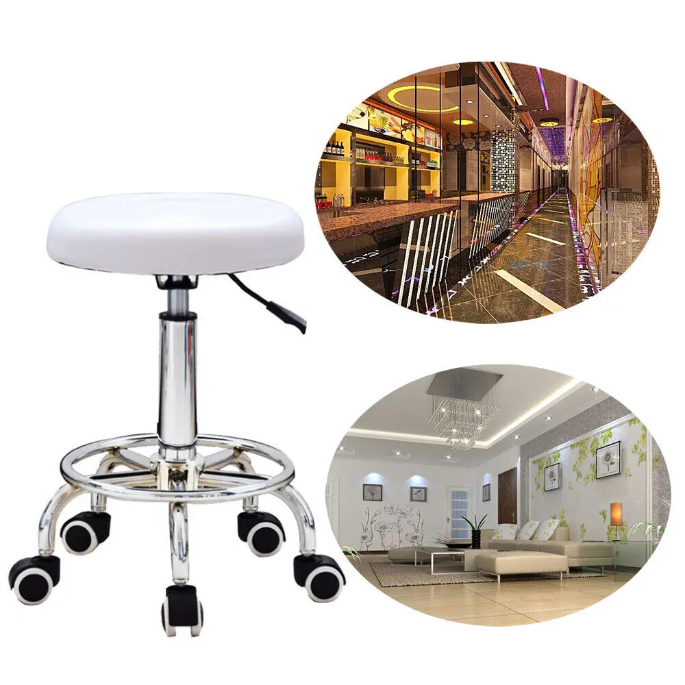 Hidráulica Rolling Stool para Office Beauty Salon, altura ajustável branca e 360 ° Rotating Bar Chair, Lifting Work Bench for Home