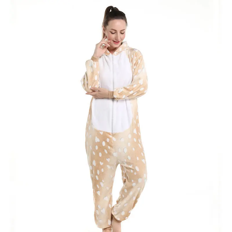 鹿-大人と子供のためのワンピースジャンプスーツ、長袖パジャマ、ゆったりとしたカジュアルなラウンジウェア、動物のホームウェア、秋と冬