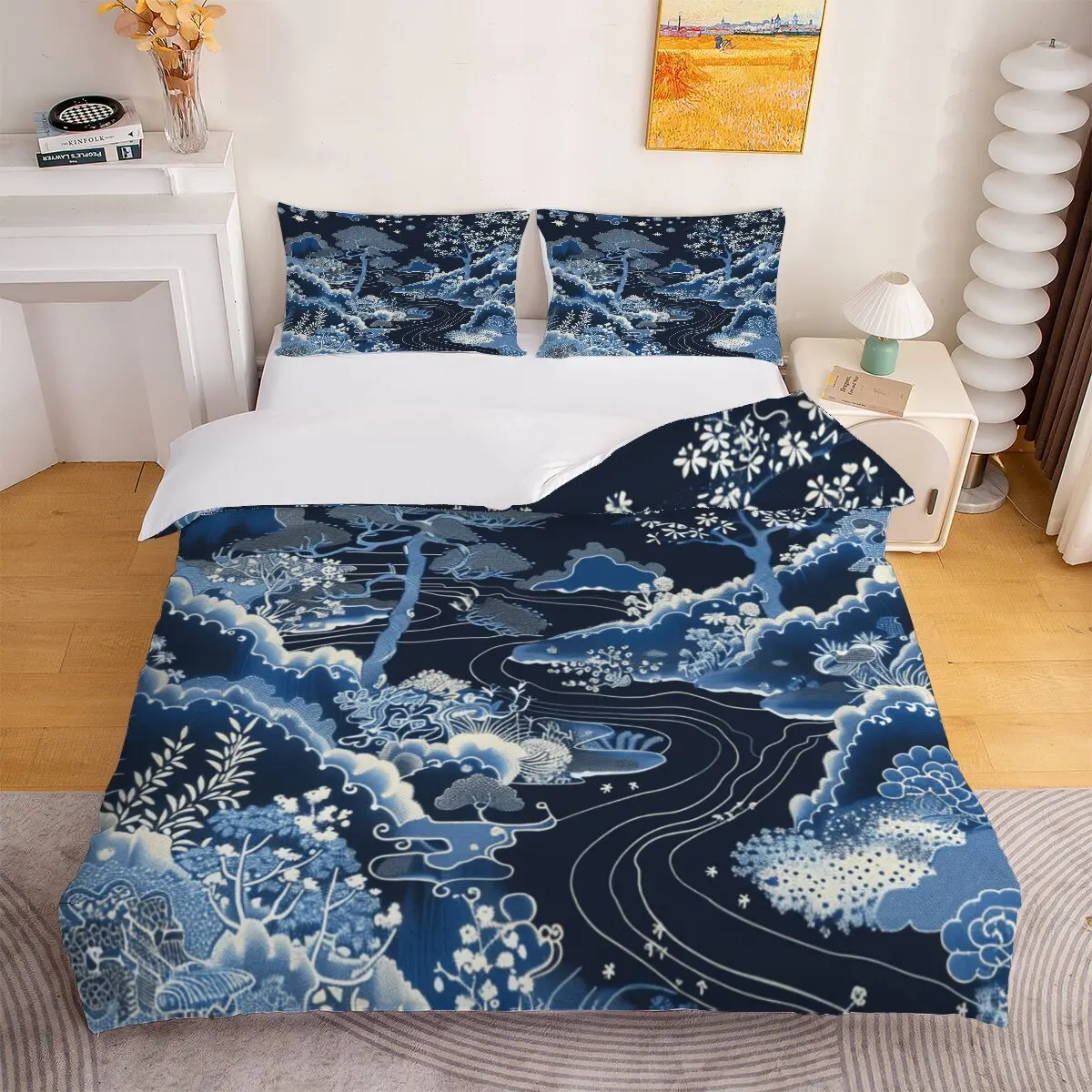 

Laurel Down comforter set, extra large size water flowers 1 duvet cover, 2 pillowcases, 3 pieces