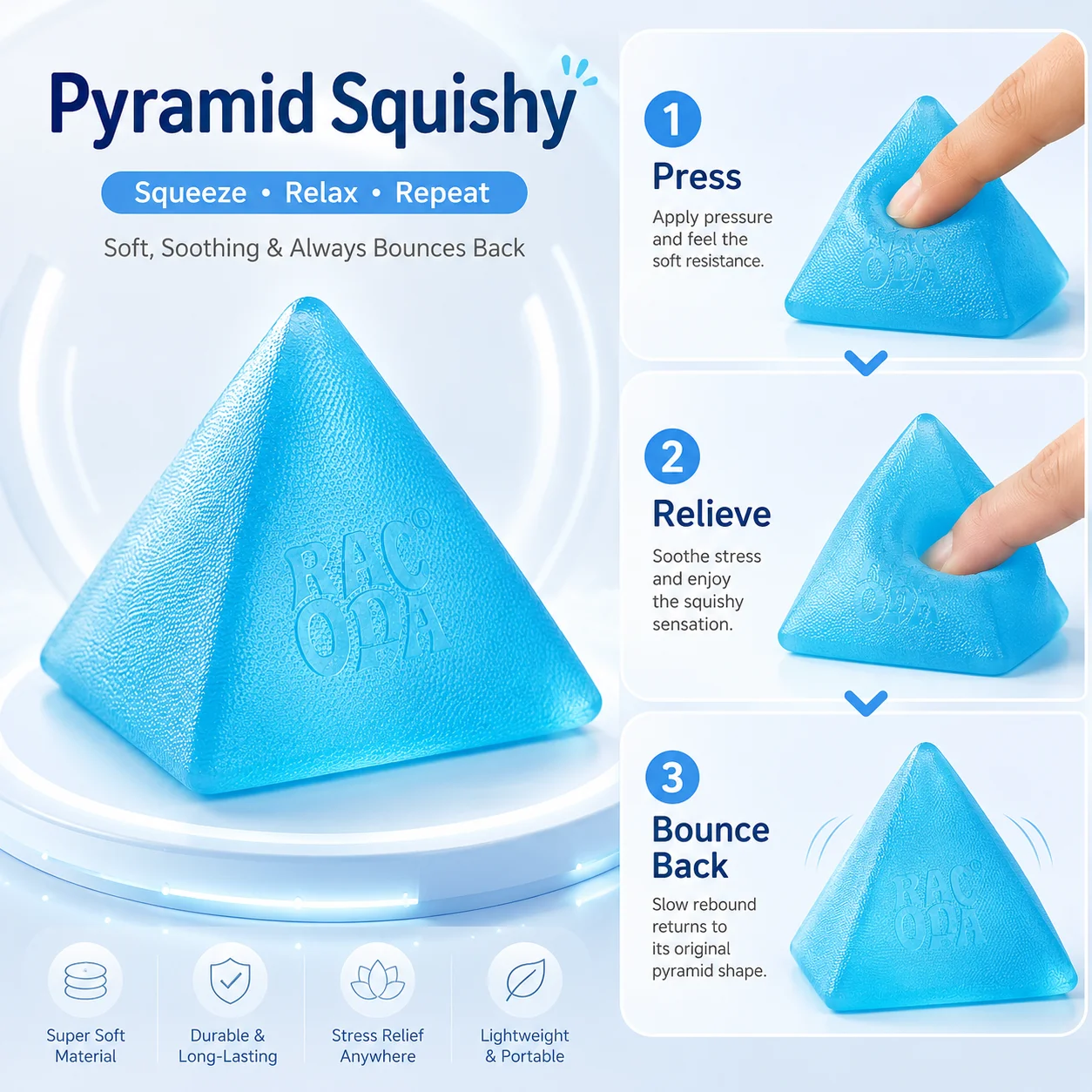 Pyramid Sugar Squishy Toy Super Soft Squeeze Stress Ball Sensory Fidget Decompression Gift for Kids Adults
