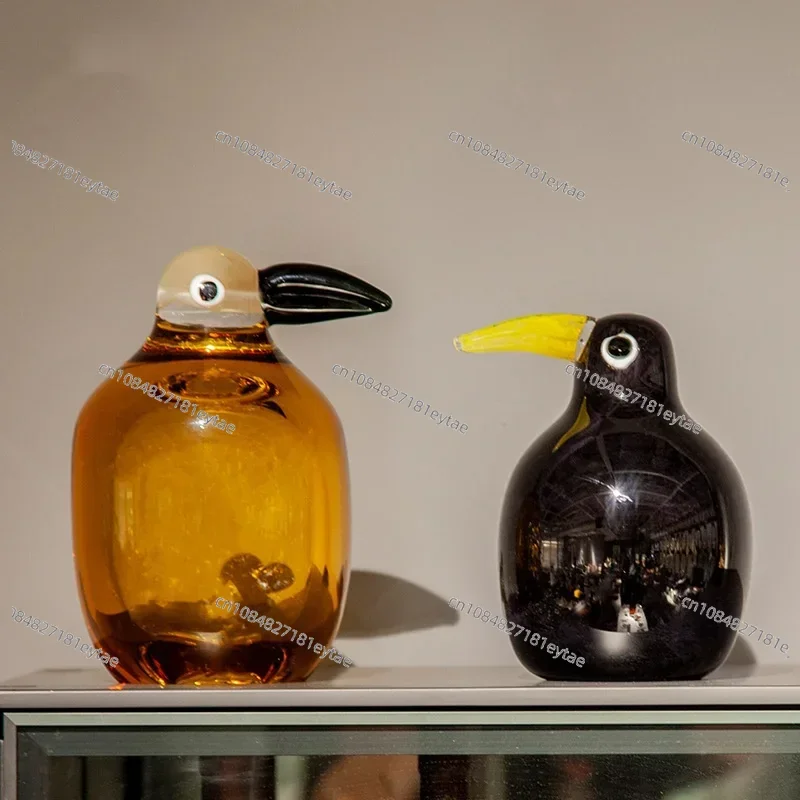 Transparent Glass Bird Sculpture | Abstract Colorful Home Decor