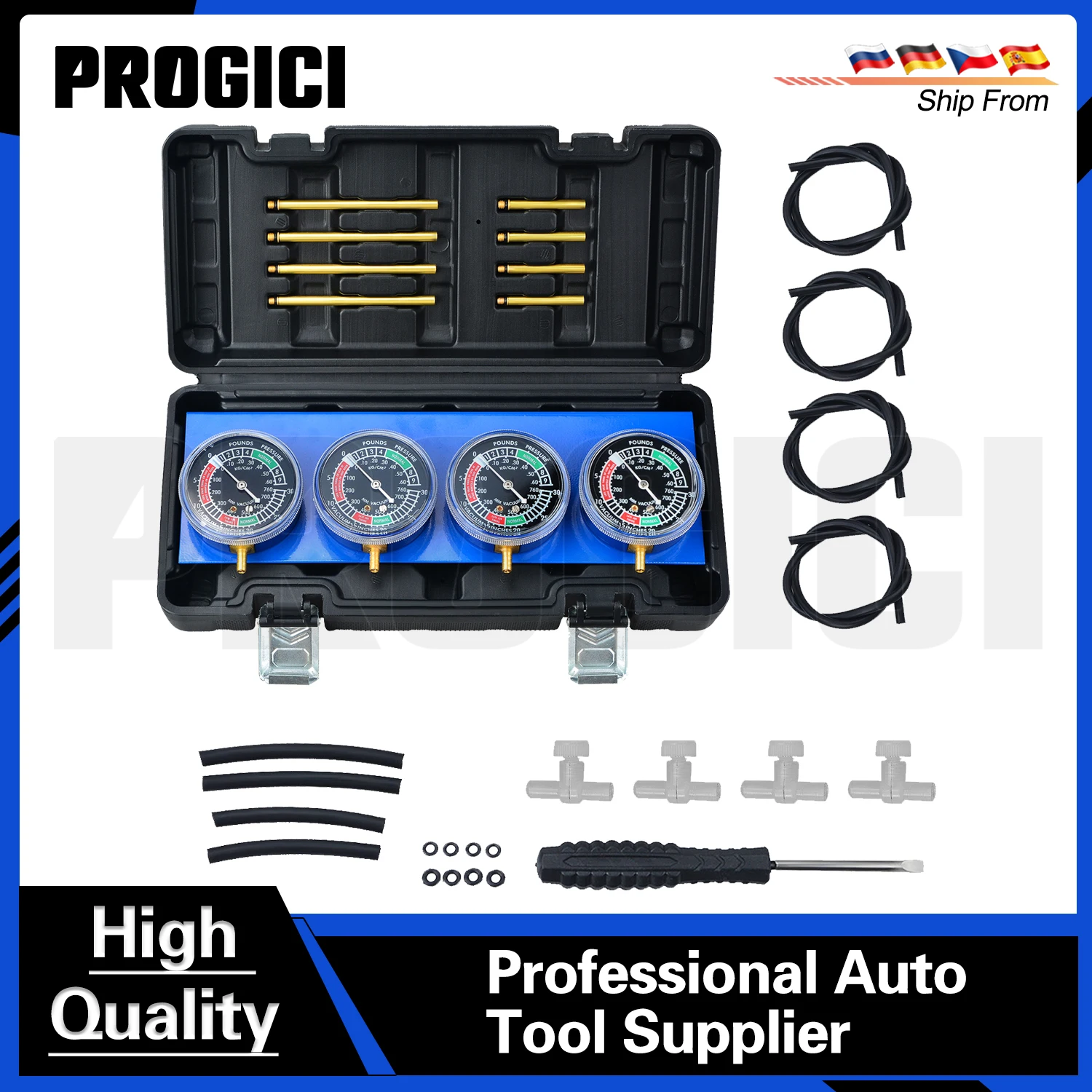 Kit di strumenti diagnostici PROGICI con manometri sincronizzatori per carburatori a 4 cilindri, con custodia, per moto, strumento di bilanciamento del vuoto